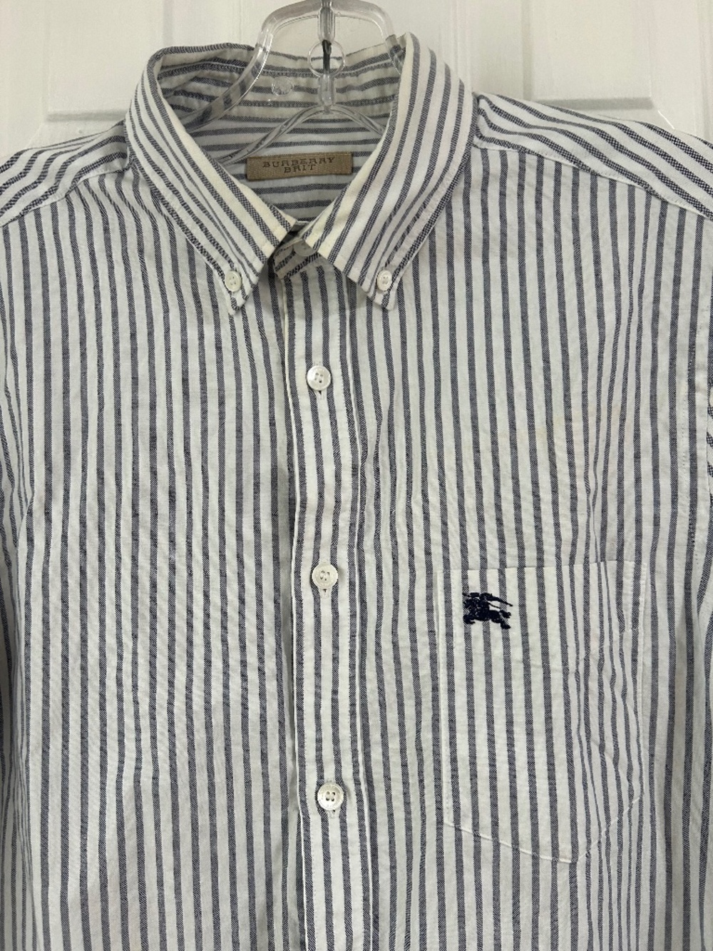 Burberry Brit Men's Striped Button Down Shirt Blue White Size Small Embroidered